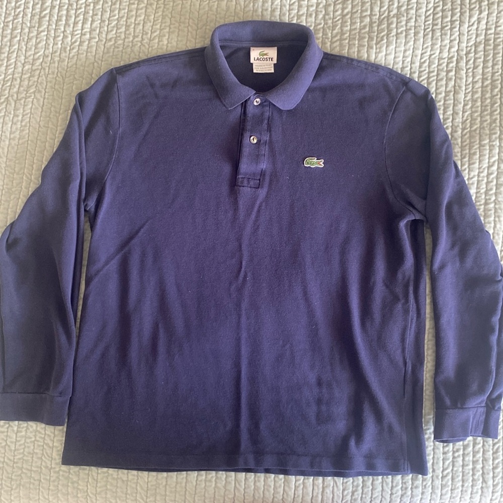 Lacoste size 5 collared long sleeve shirt navy blue